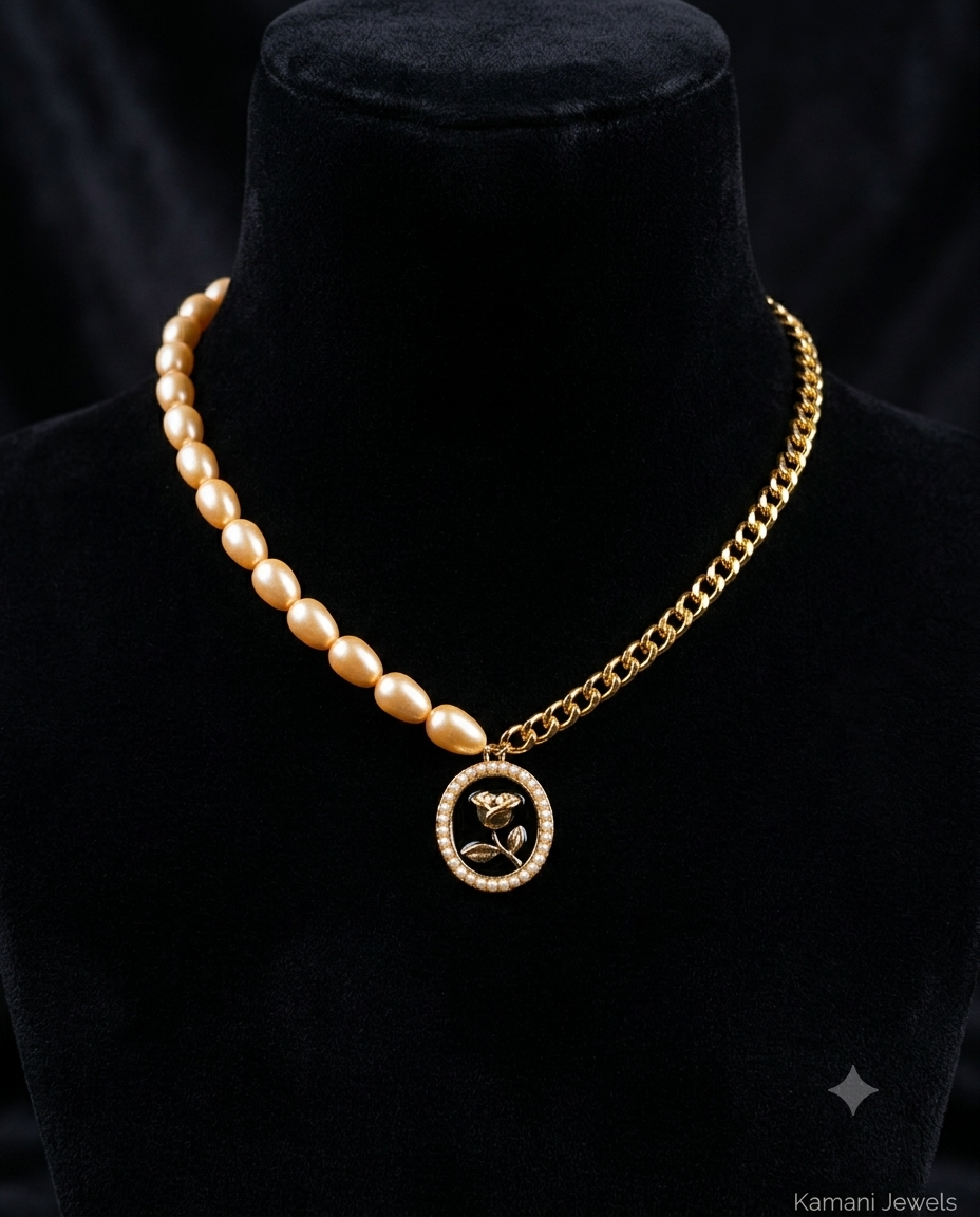 Rose Pearl Half Chain Antitarnish Necklace