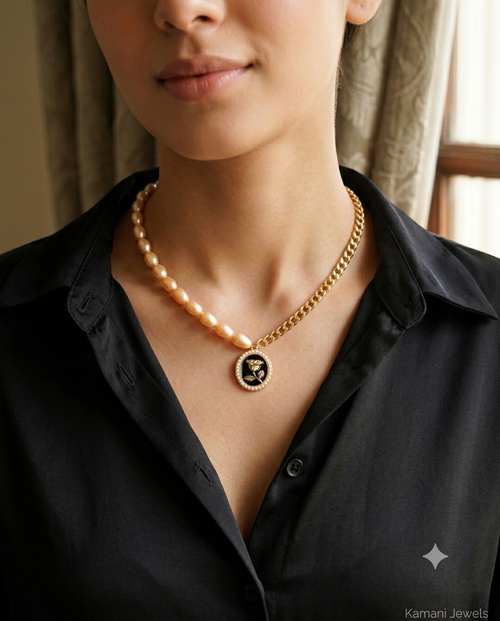 Rose Pearl Half Chain Antitarnish Necklace