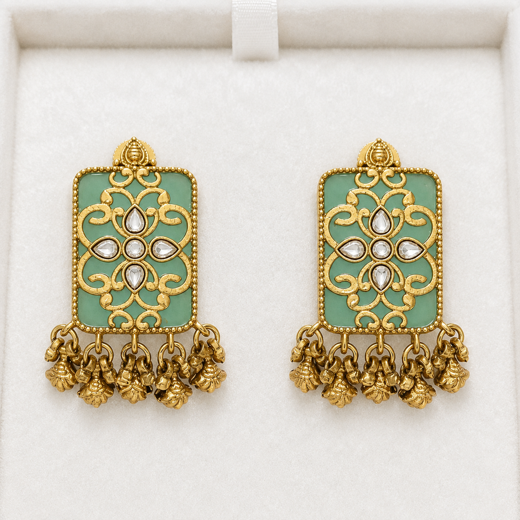 Mint Meenakari Kundan Earrings