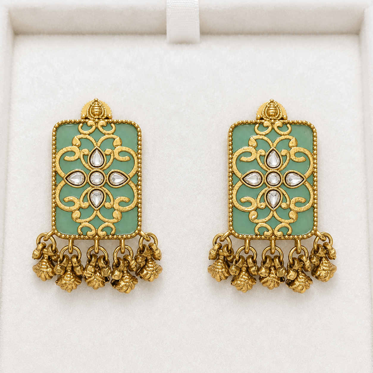 Mint Meenakari Kundan Earrings